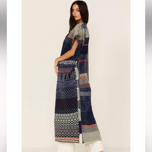 FREE PEOPLE WOMEN'S BLUE SKIES Maxi Cardigan Vest Large - Picture 4 of 8